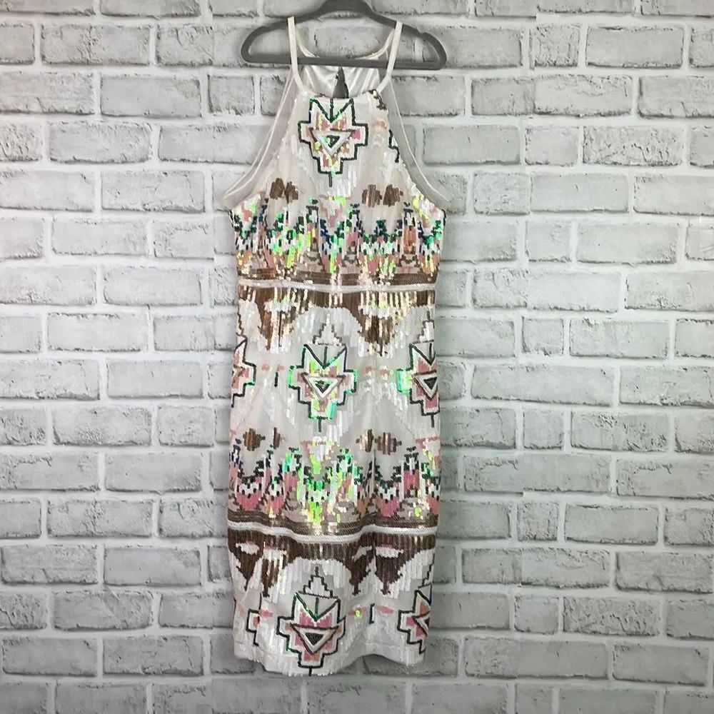New Multicolor Sequins Dress Key Hole Back Size Small